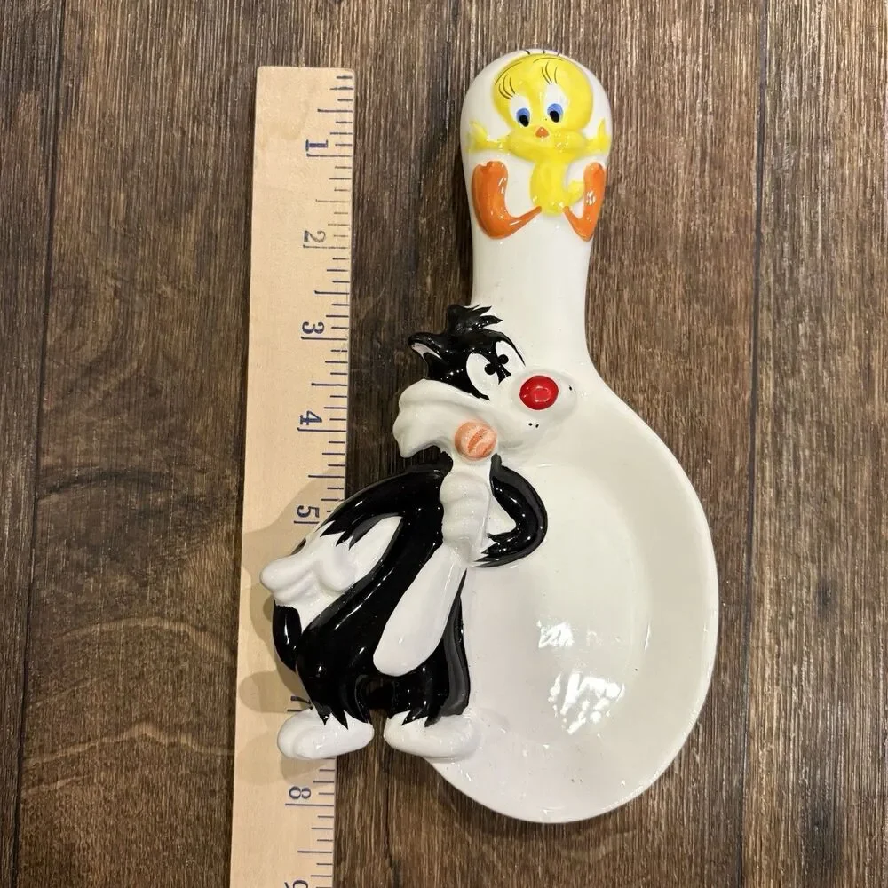 Vintage 1997 Looney Tunes Tweety & Sylvester Ceramic Spoon Rest w/ Box - Picture 4 of 7